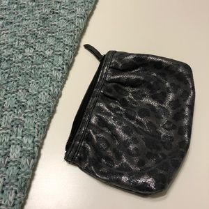 Grey sparkly leopard print makeup bag